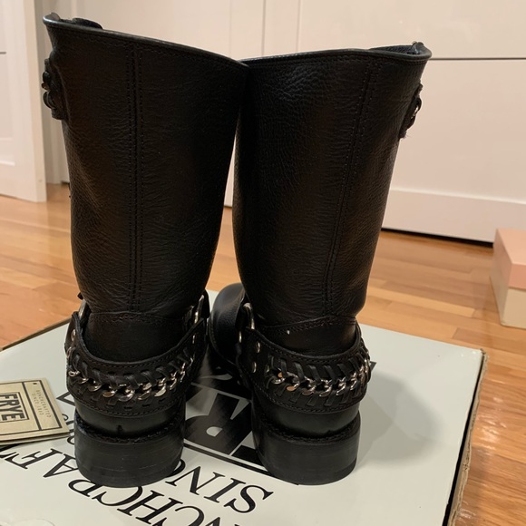 FRYE Leather Boots Size 36 Black Riding Boots Combat Boots Moto Boots @frye - Picture 3 of 6